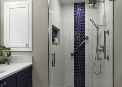 Universal Design Primary Bathroom Remodel with Indigo Accents | Everett, WA