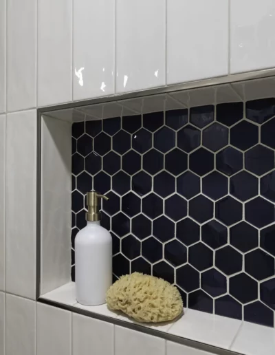 Universal Design Primary Bathroom Remodel with Indigo Accents | Everett, WA