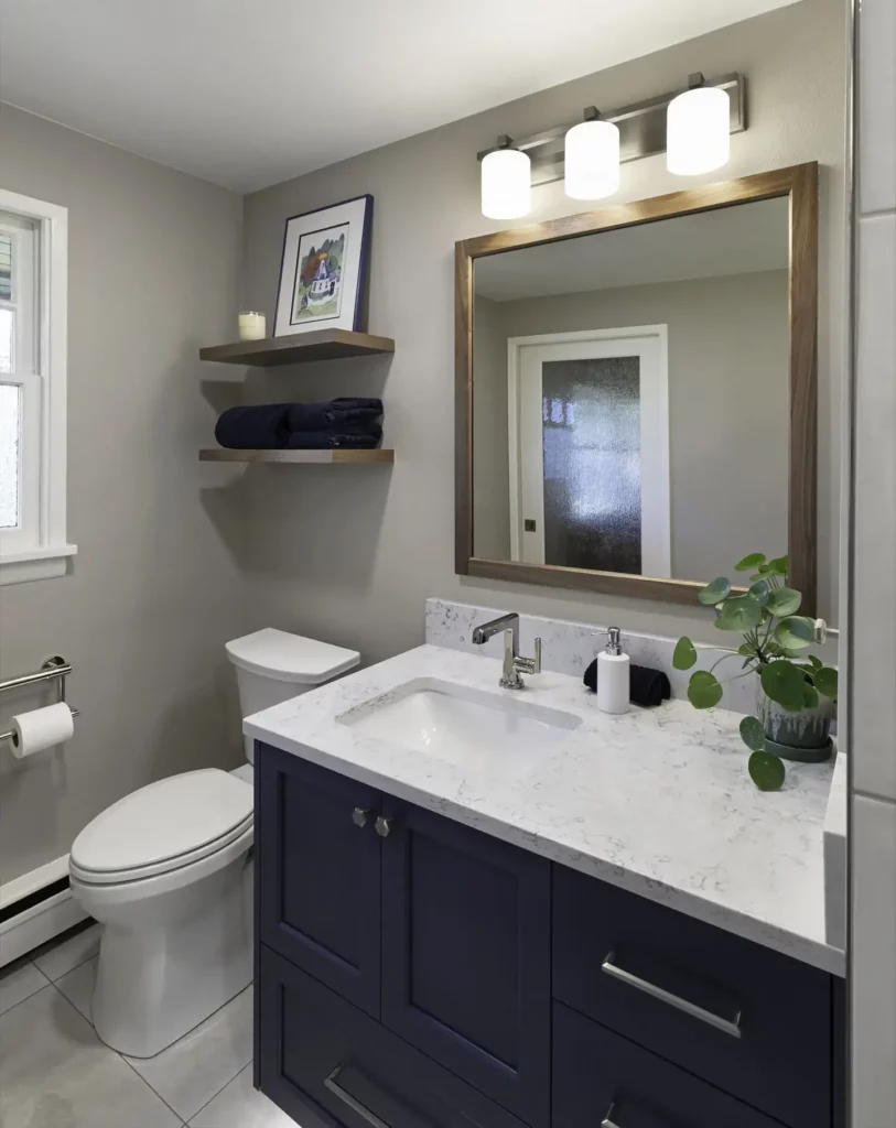 Universal Design Primary Bathroom Remodel with Indigo Accents in Everett, WA
