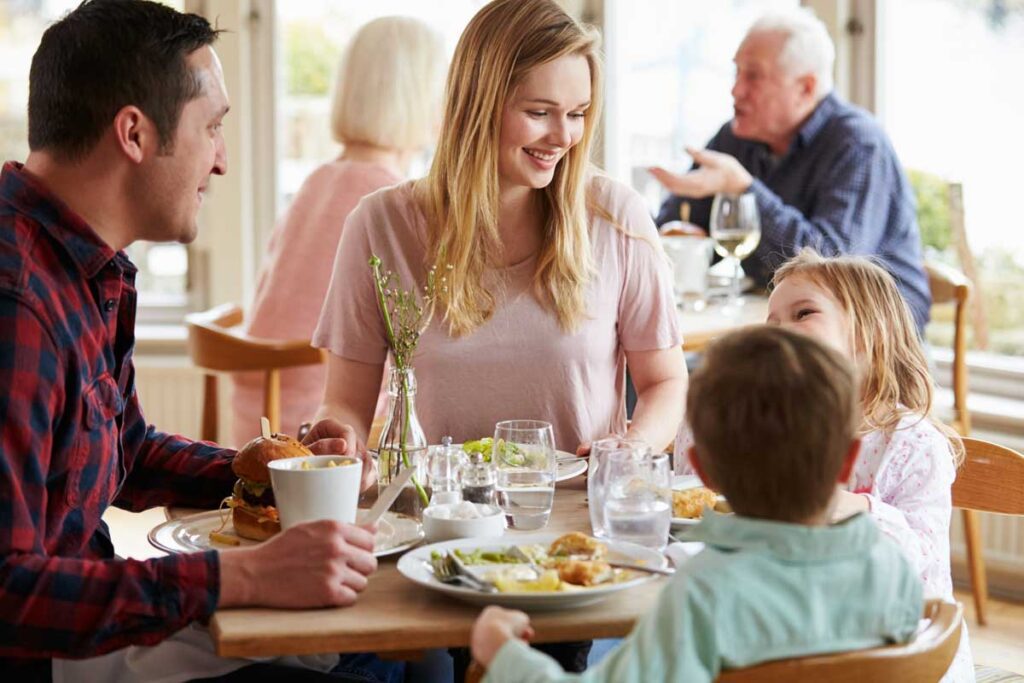 Family eating at restaurant